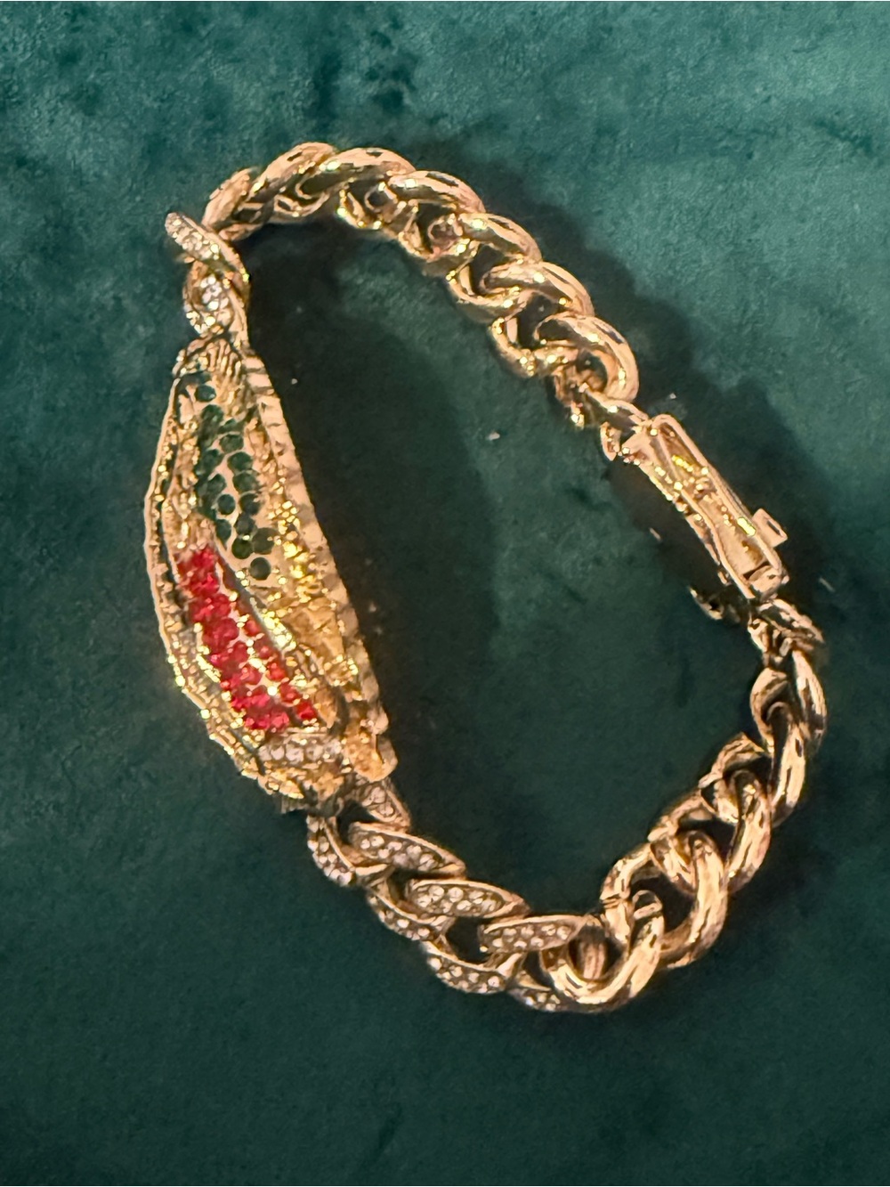 Gold-Tone Red & Green Crystal Chain Bracelet